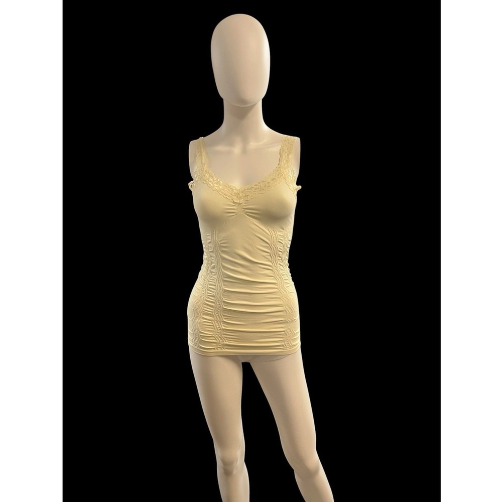 Ivory Y2K Tank Top Cami Fitted Ruched Lace Trim Babydoll OS Coquette Feminine